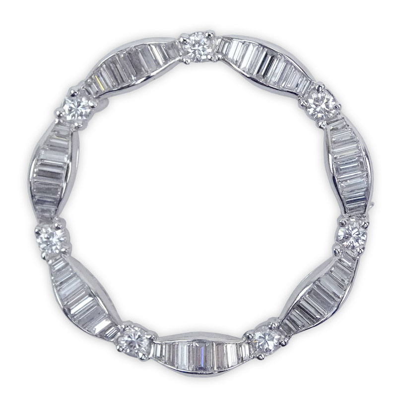 4.0 Carat Round Brilliant and Baguette Cut Diamond and Platinum Circle Brooch.