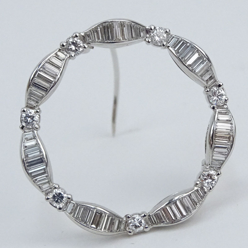 4.0 Carat Round Brilliant and Baguette Cut Diamond and Platinum Circle Brooch.