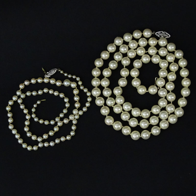 Two (2) Vintage Single Strand Pearl Necklaces