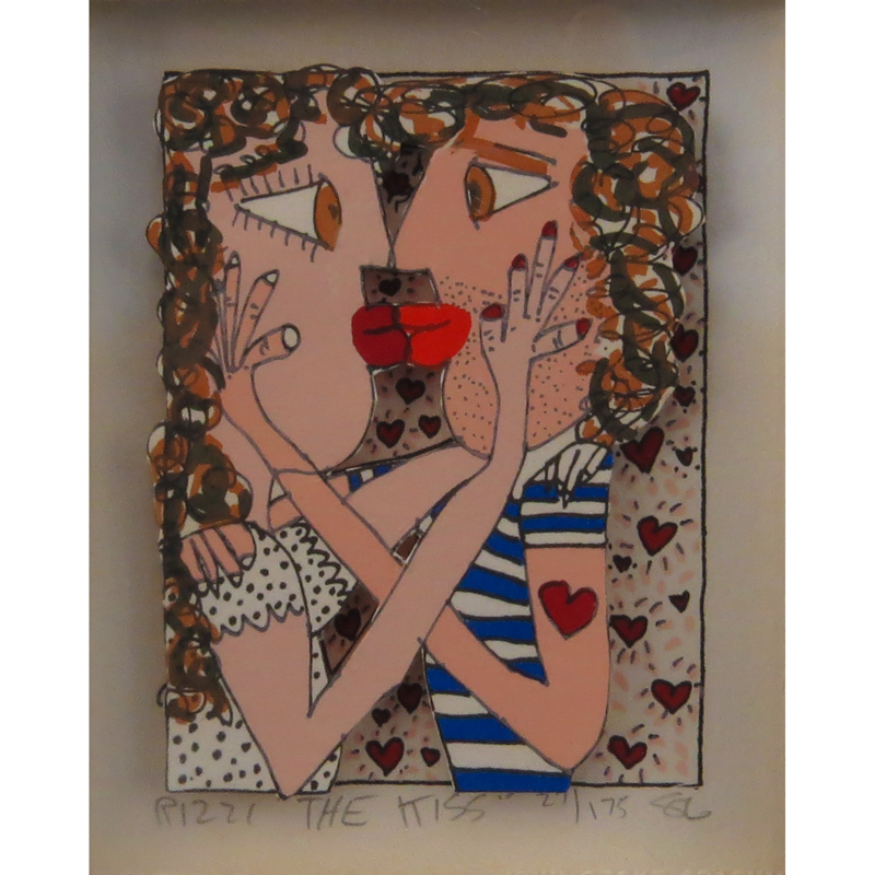 James Rizzi, American (1950-2011) 3-D Screenprint, "The Kiss"