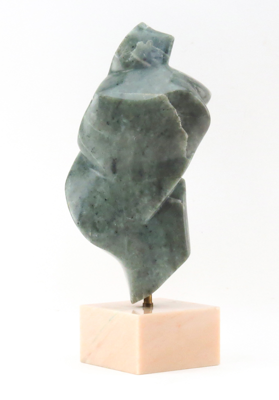 Mid Century Modern Abstract Green Stone Sculpture on Marble Base