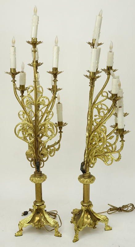 Pair of 20th Century Italian  Bronze 9 Arm Electrified Candelabra