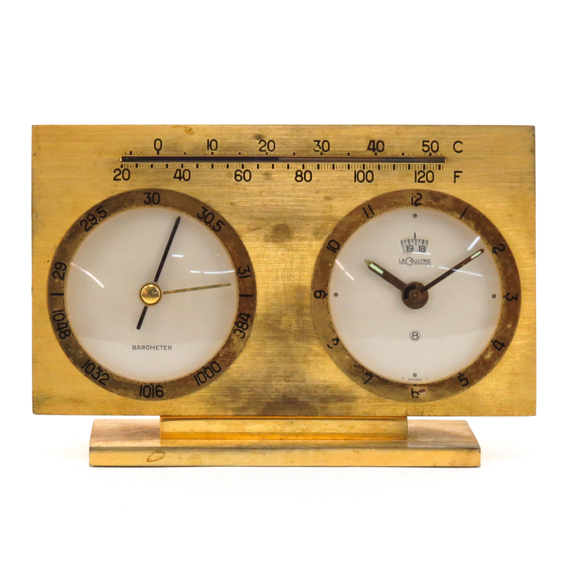 Vintage Le Coultre Brass Barometer Thermometer Desk Clock