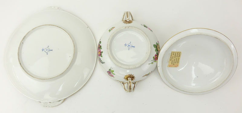 19th Century Sevres Porcelain Handled Ecueille and Cover with Underplate