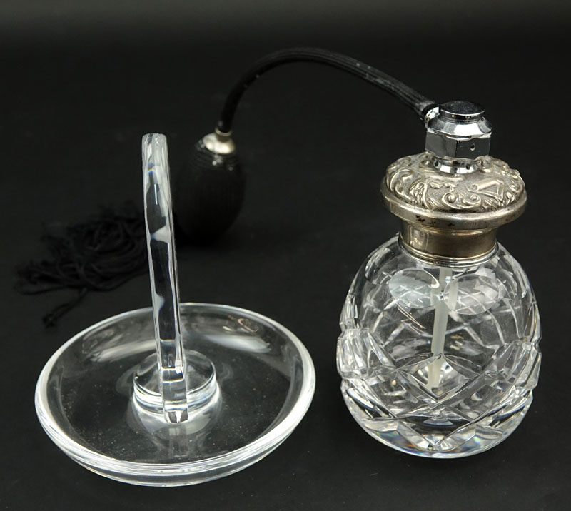 Lalique "Sirene" Crystal Ring Holder and Crystal Atomizer with Silver Top