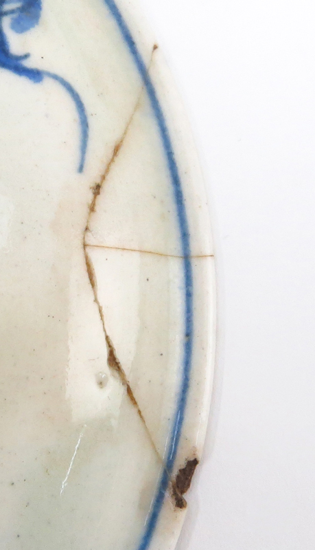 Grouping of Three (3) 17th Century Persian Blue and White Glazed Ceramic Dishes