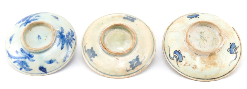 Grouping of Three (3) 17th Century Persian Blue and White Glazed Ceramic Saucers