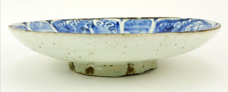 17th Century Persian Blue and White Glazed Ceramic Shallow Bowl