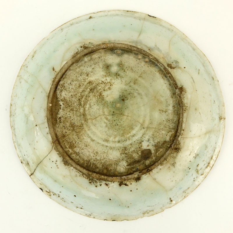 17th Century Persian Blue and White Glazed Ceramic Shallow Bowl