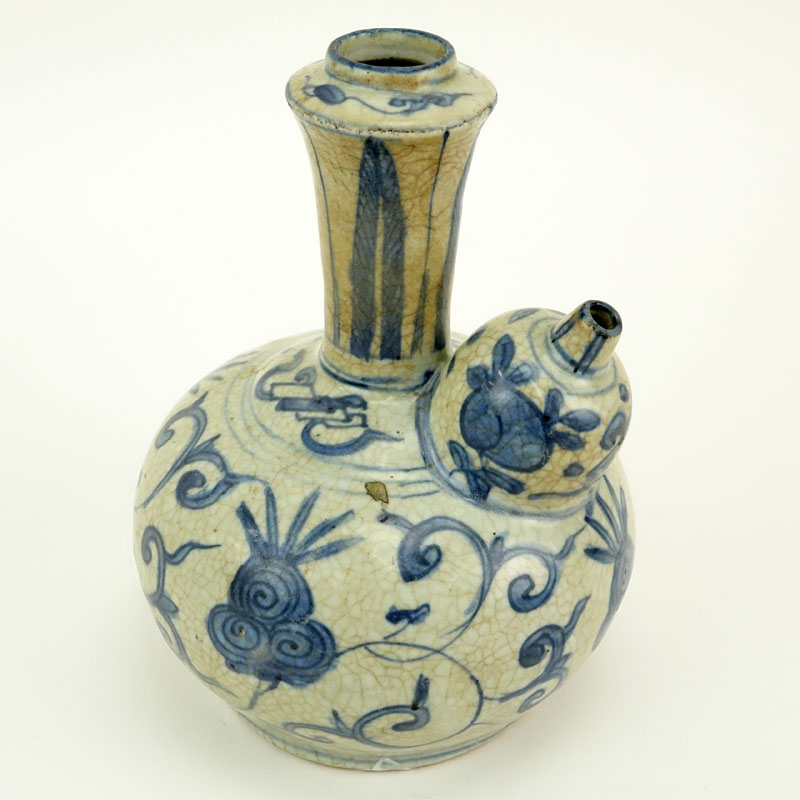 17th Century Persian Blue and White Spouted Vessel