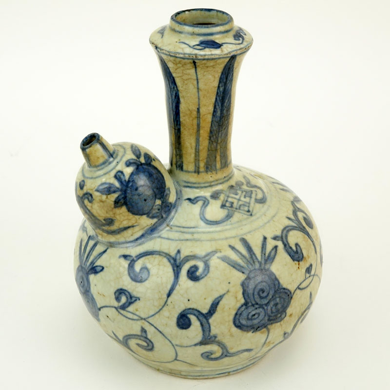 17th Century Persian Blue and White Spouted Vessel