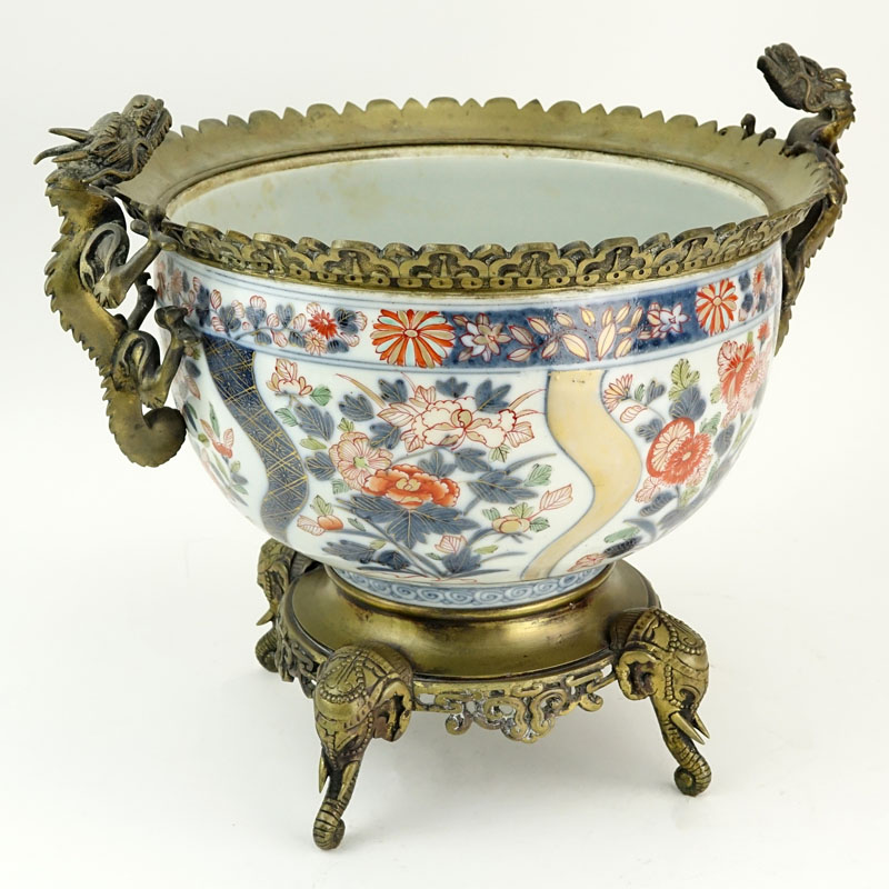 Large Japanese Imari Bronze Mounted Jardinière