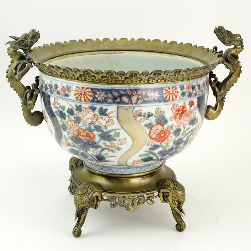 Large Japanese Imari Bronze Mounted Jardinière