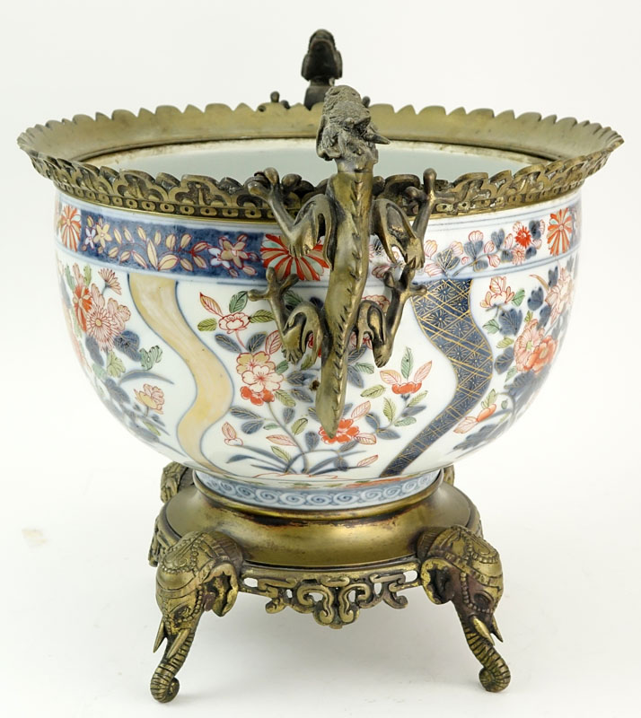 Large Japanese Imari Bronze Mounted Jardinière