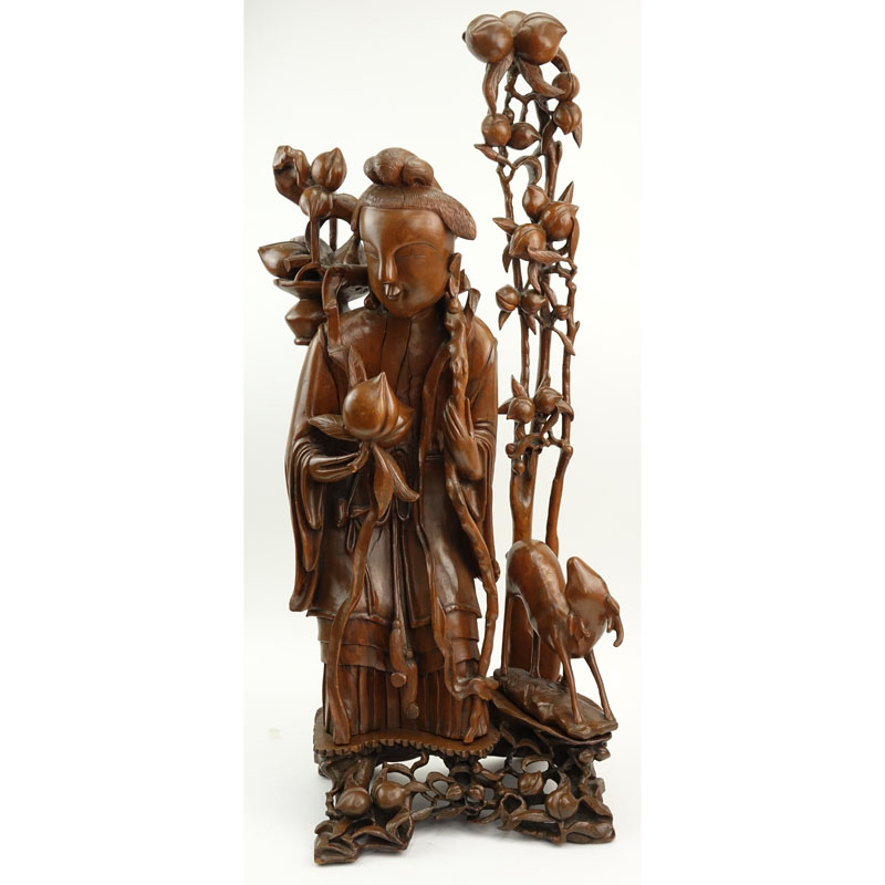 Large Chinese Guanyin Carved Wood Sculpture