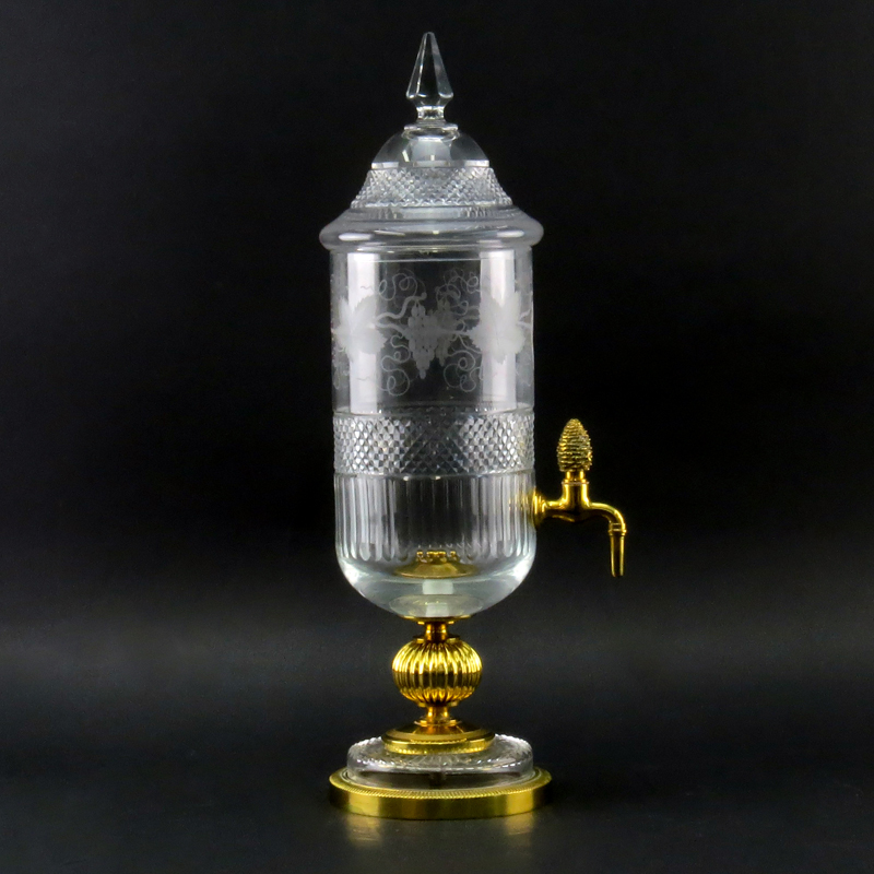 Vintage Cut Glass and Brass Wine Dispenser