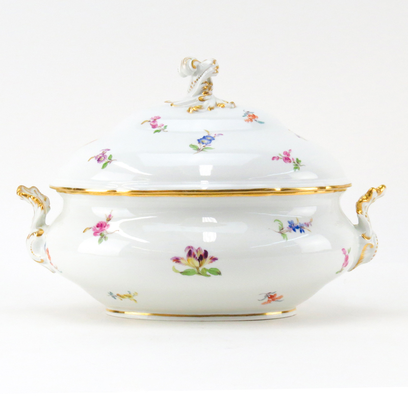 Meissen Porcelain Gilt Hand Painted Covered Tureen