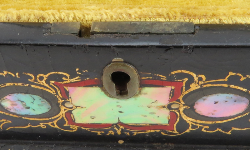 19th Century English Black Lacquered and Mother of Pearl Inlaid Stationary Box