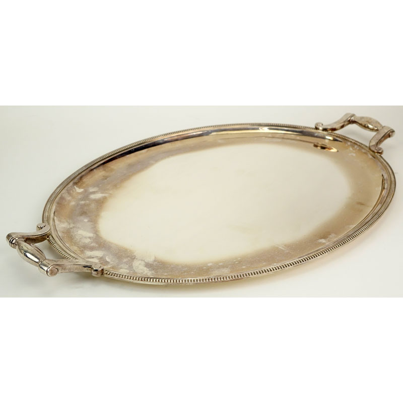 Large Christofle France Silver Plated Handled Oval Serving Tray