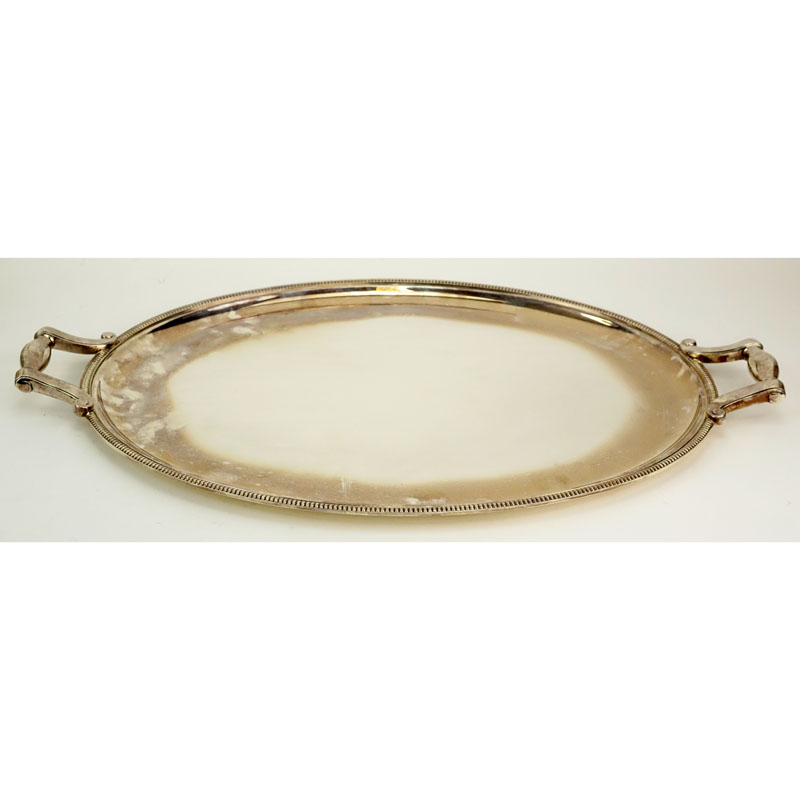 Large Christofle France Silver Plated Handled Oval Serving Tray