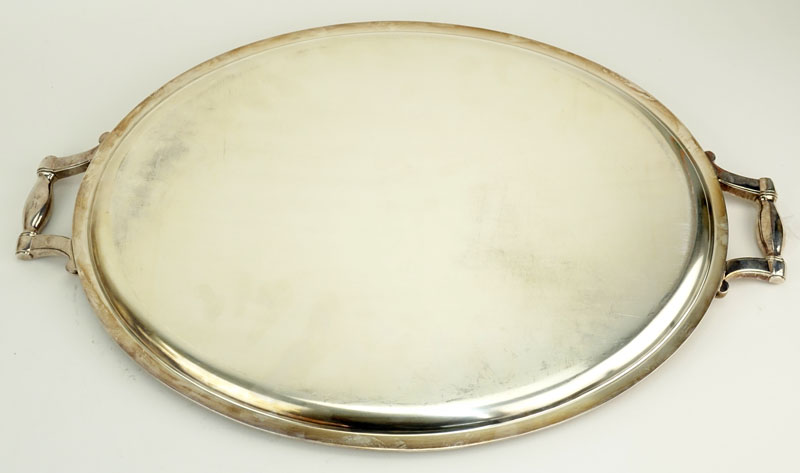 Large Christofle France Silver Plated Handled Oval Serving Tray