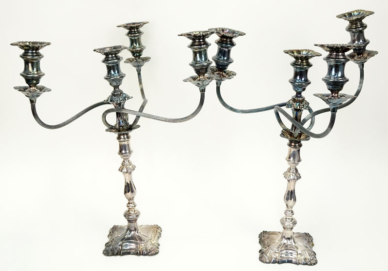 Large Pair Of Vintage Silver Plate Four Light Candelabra