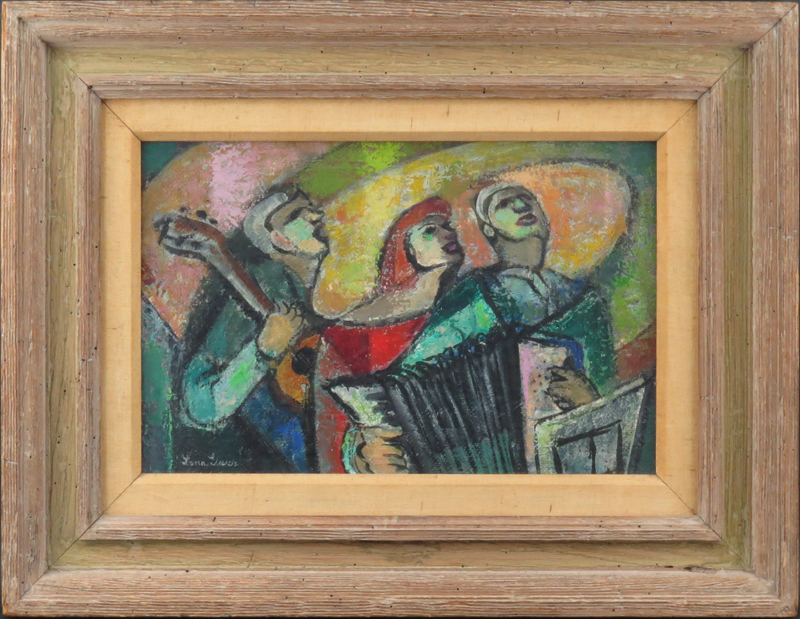 Lena Gurr, American (1897-1992) Oil on Board "Three Musicians" Signed Lower Left