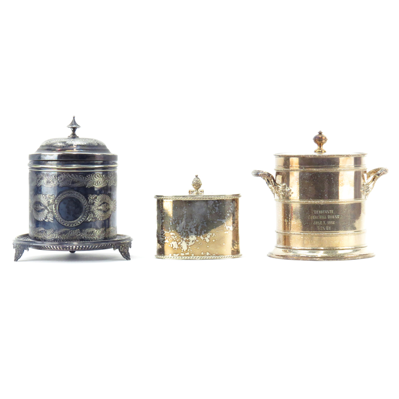 Grouping of Three (3) Vintage English Silver Plate Canisters