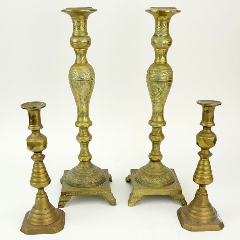 Two (2) Pairs of Vintage Brass Candlesticks
