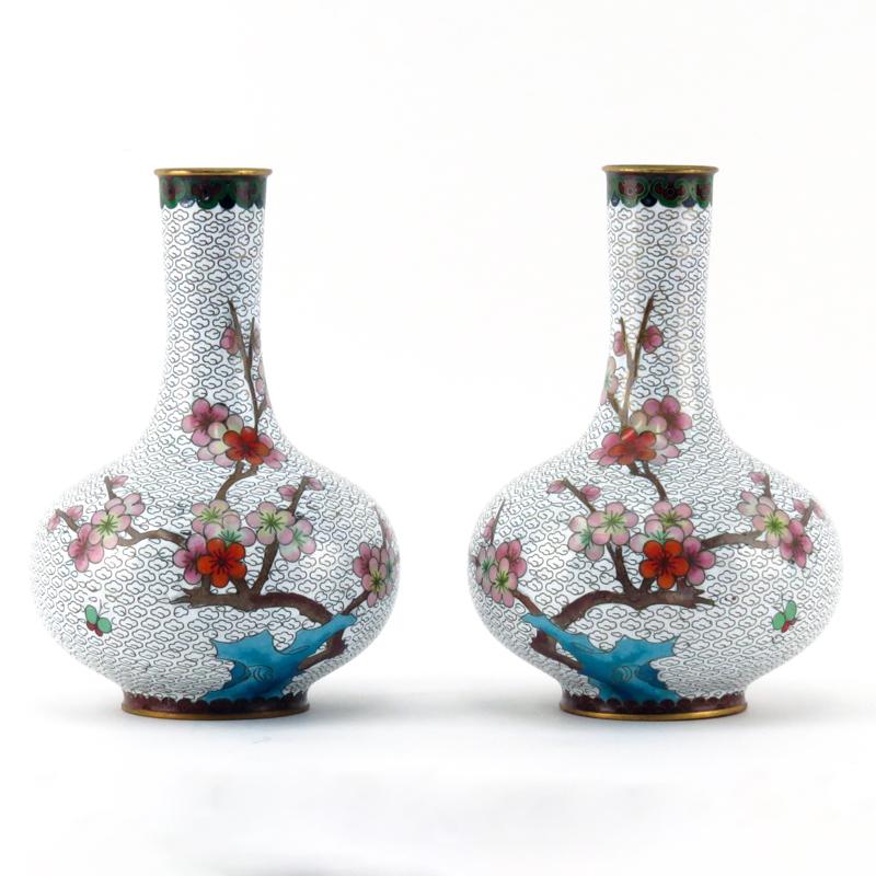 Pair of Chinese Cloisonne Bulbous Vases