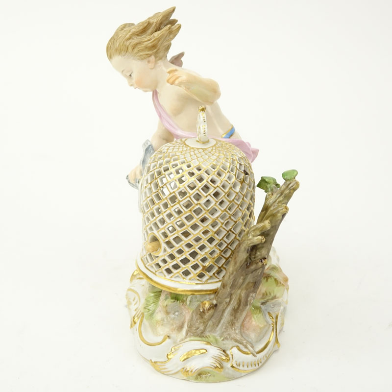 19th Century Meissen Porcelain Putti Catching Birds Figurine