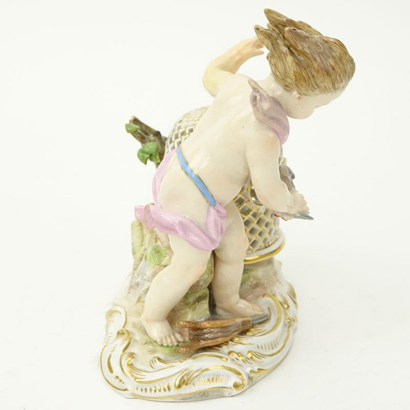 19th Century Meissen Porcelain Putti Catching Birds Figurine