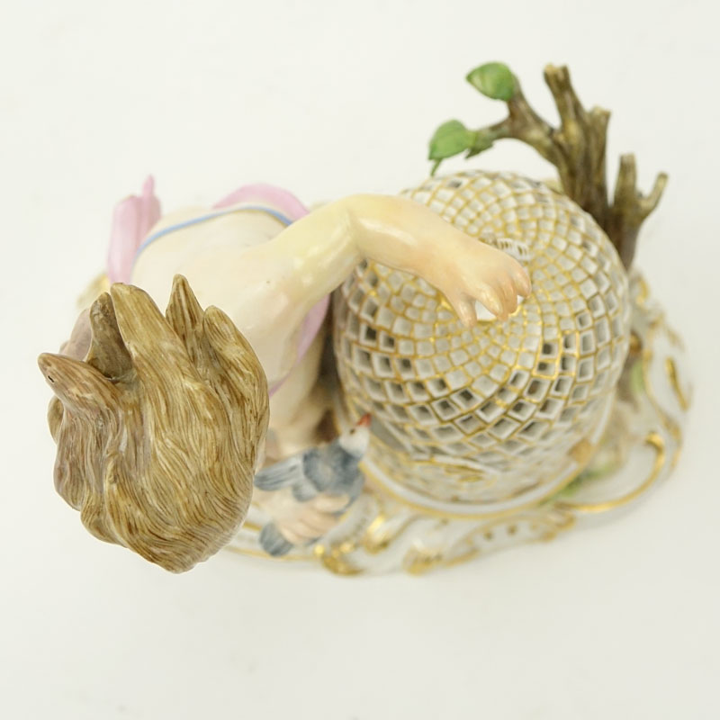 19th Century Meissen Porcelain Putti Catching Birds Figurine