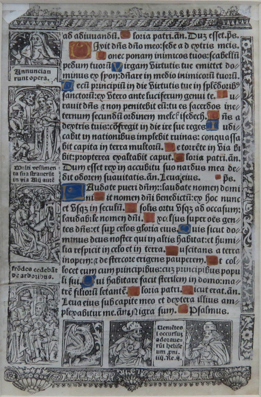 16th Century Rare Leaf Of Incunabula Book Of Hours, Printed In 1509, In Latin On Paper