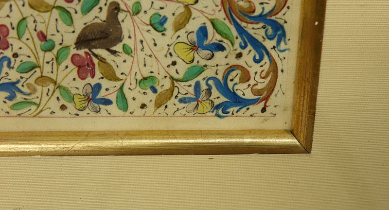 Early Hand Painted Illuminated Manuscript in finely carved and giltwood 19th Century Frame