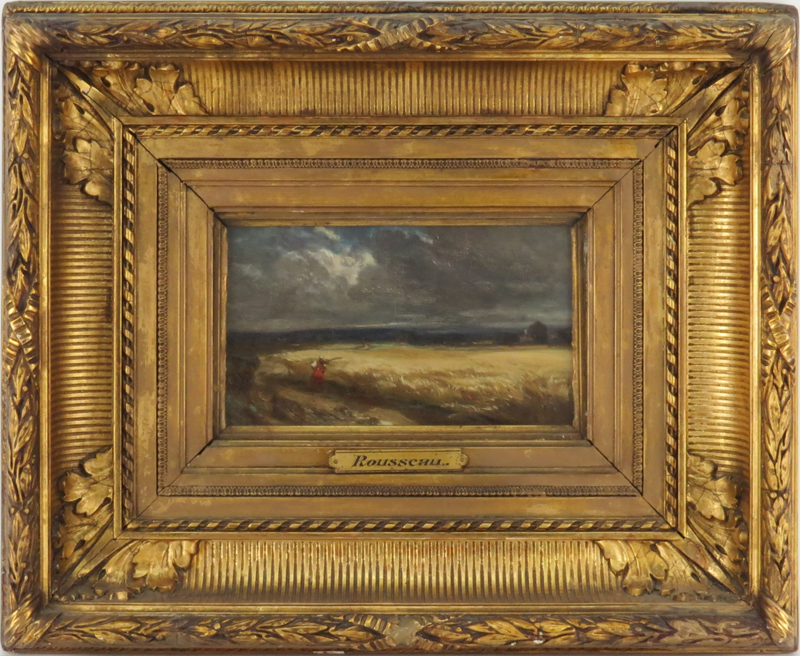 Attributed to: Theodore Rousseau, France (1812-1867) "Champ de céréales" Oil on Wood Panel