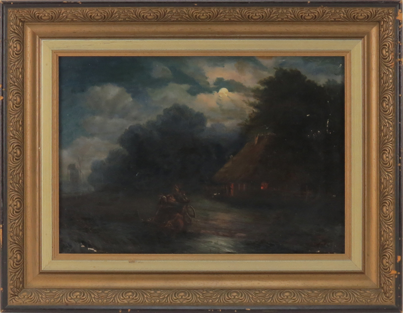 19/20th Century Oil on Canvas, "Moonlit Night in Ukraine"