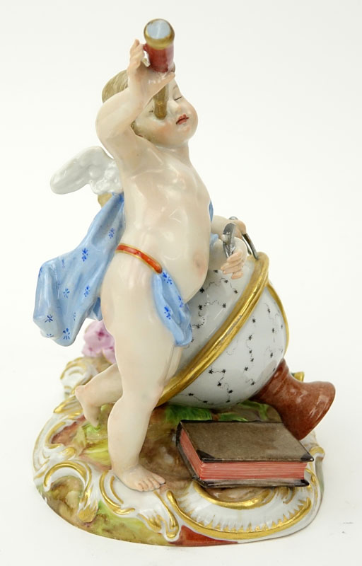 Circa 1860s Meissen Hand Painted Porcelain Cherub Astronomers Group