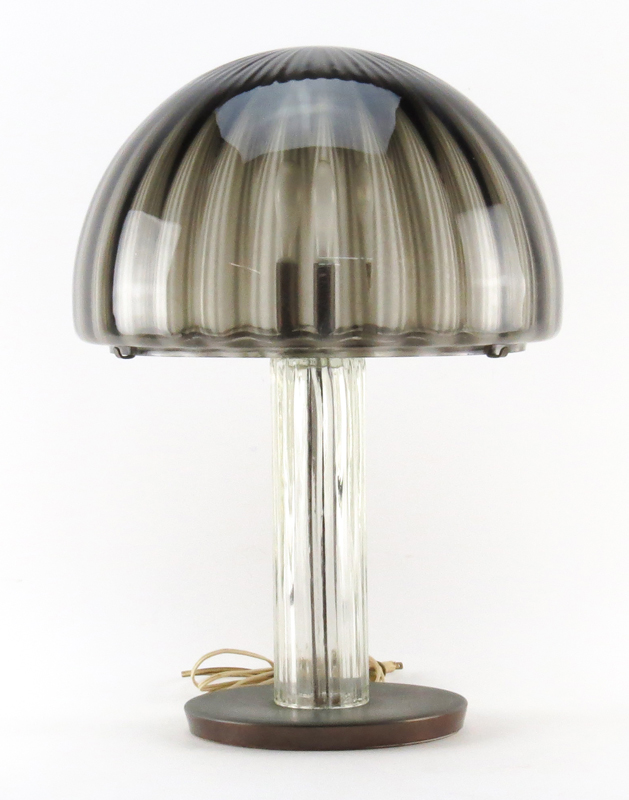 Mid Century Modern Fluted Glass and Copper Mushroom Lamp