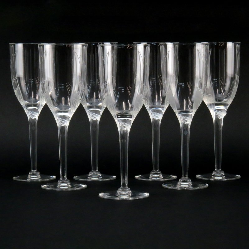 Seven (7) Lalique Crystal Ange/Angel Champagne Flutes