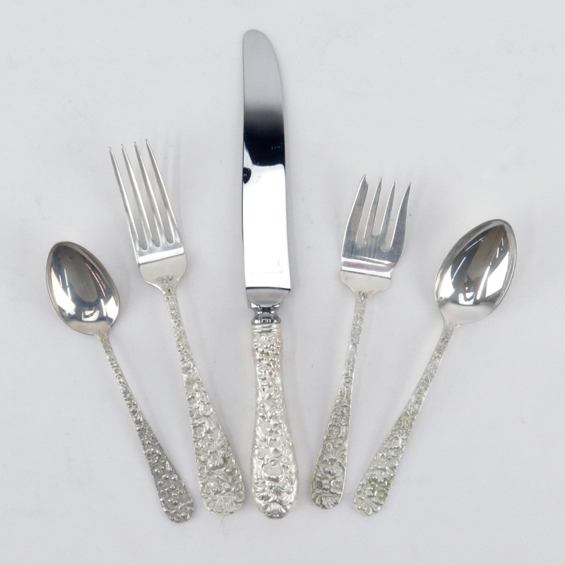 Seventy Five (75) Stieff Sterling Silver Repousse Luncheon Flatware Set