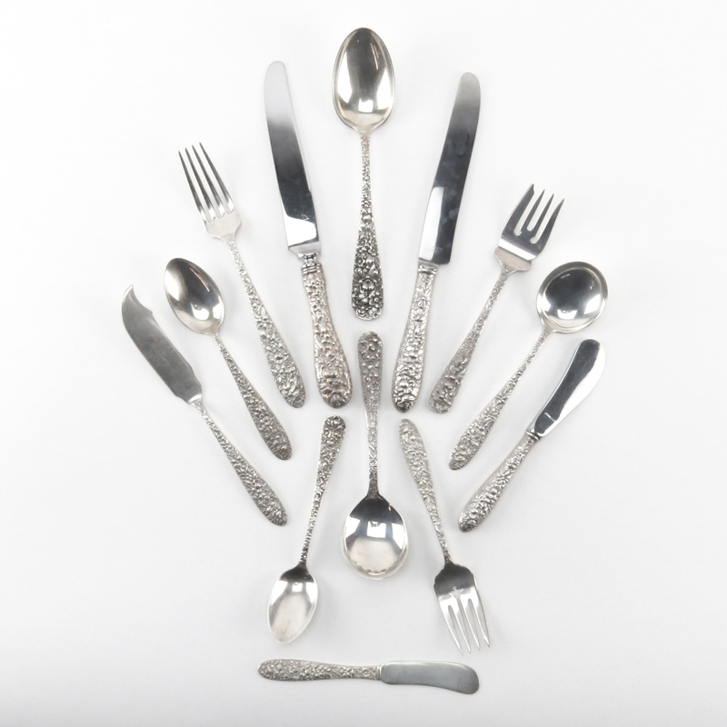 One Hundred Twenty (120) Pieces Sterling Silver Repoussé Flatware