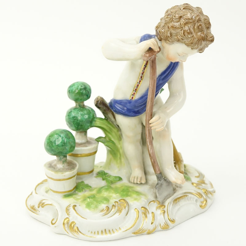 19th Century Meissen Porcelain Putti Gardener Figurine