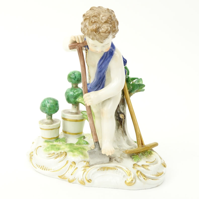 19th Century Meissen Porcelain Putti Gardener Figurine