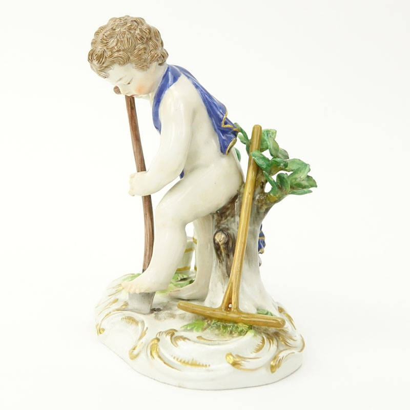 19th Century Meissen Porcelain Putti Gardener Figurine