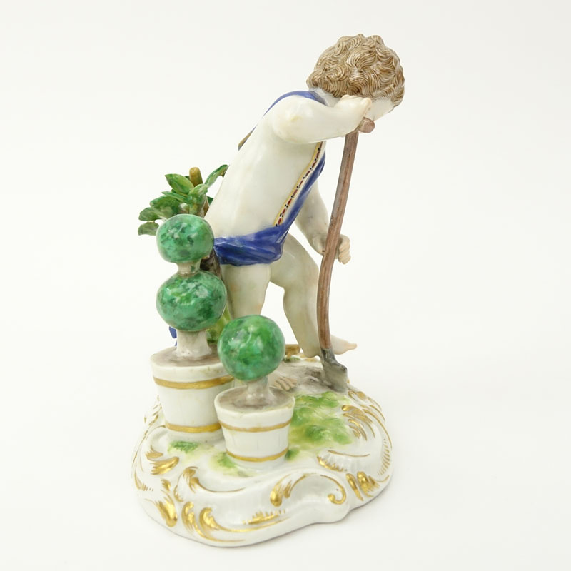 19th Century Meissen Porcelain Putti Gardener Figurine