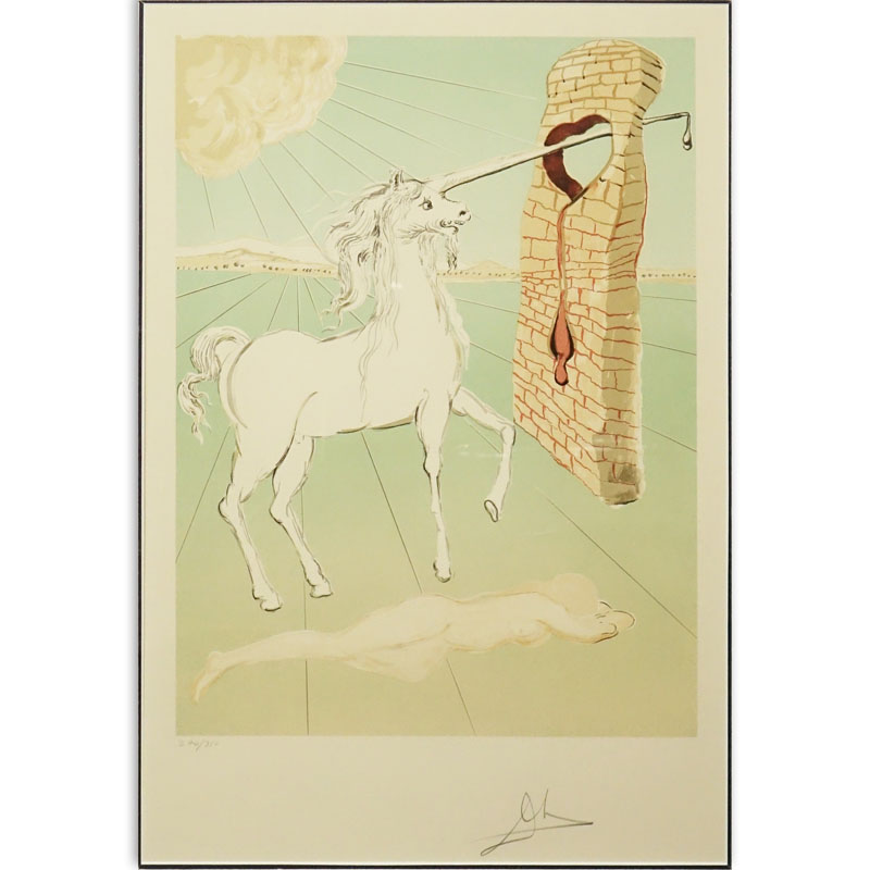 Salvador Dalí, Spanish (1904-1989) Color Lithograph, The Agony of Love (Unicorn)