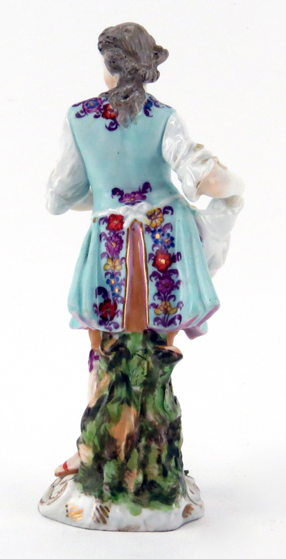 19th Century Dresden Hand Painted Porcelain Figurine Holding Fruits