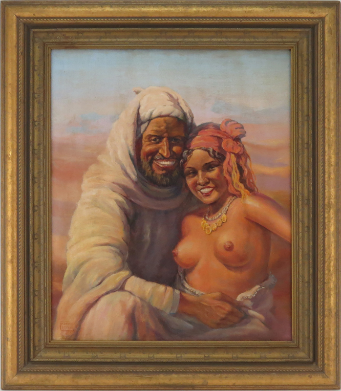 Attributed to: Adam Styka, French/Polish (1890-1959) Oil on Canvas, Arab with Girl