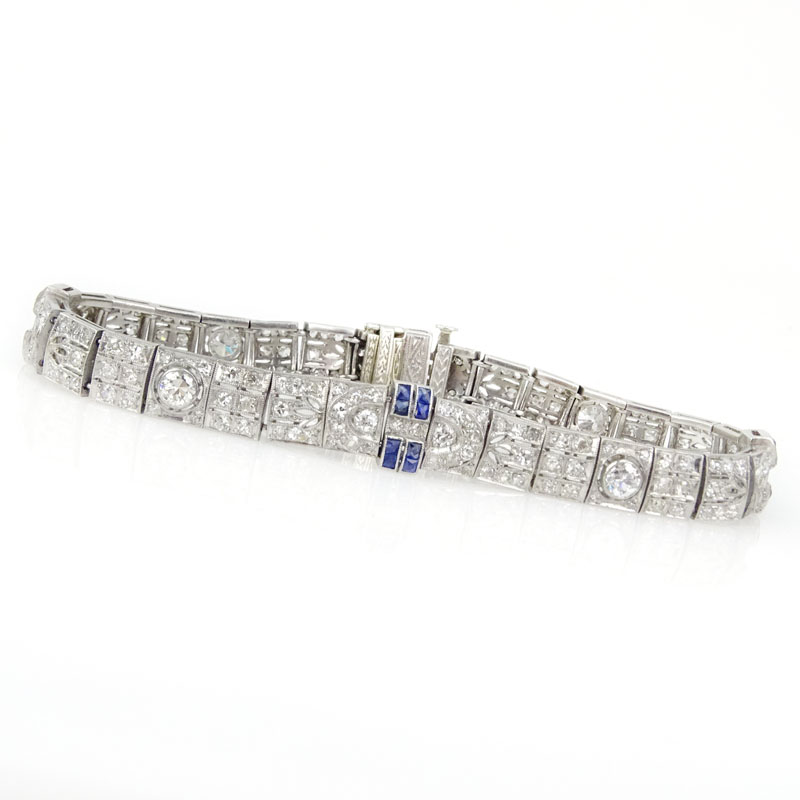  8.25 Carat European Cut Diamond , Sapphire and Platinum Bracelet.